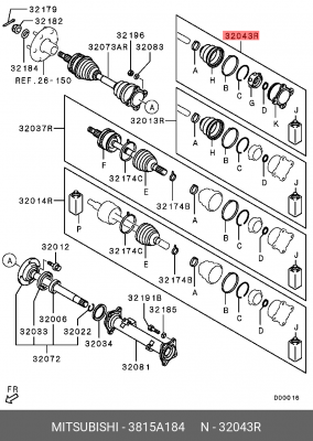 Вал привода колеса с ШРУСом 3815A184 MITSUBISHI