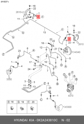 Шланг тормозной 0K2A243810C HYUNDAI KIA