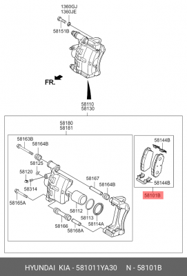 Колодки тормозные дисковые 581011YA30 HYUNDAI KIA