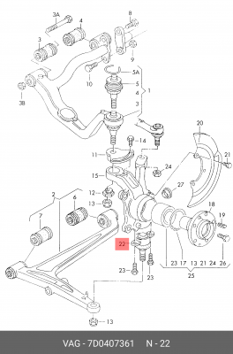 Опора шаровая подвески 7D0 407 361 VAG