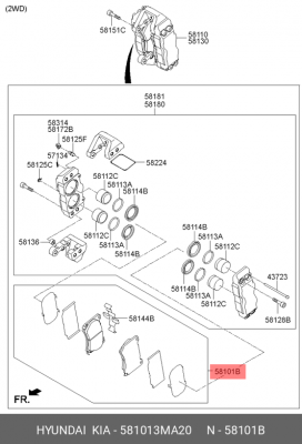 Колодки тормозные дисковые 581013MA20 HYUNDAI KIA