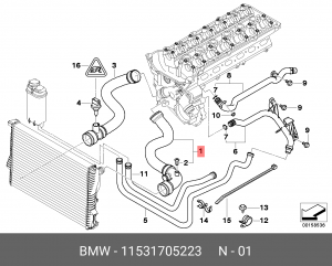 Патрубок системы охлаждения ДВС 11 53 1 705 223 BMW