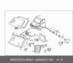 Стекло фары A 000 820 17 66 MERCEDES BENZ