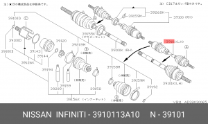Вал привода колеса в сборе с ШРУСами 39101-13A10 NISSAN