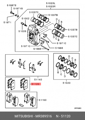Колодки тормозные дисковые MR389516 MITSUBISHI