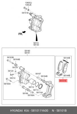 Колодки тормозные дисковые 581011YA00 HYUNDAI KIA