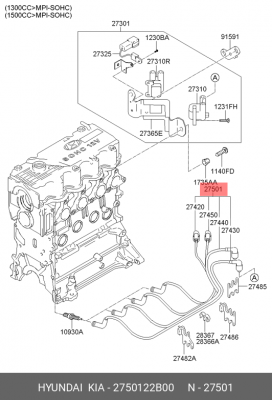 Провода высоковольтные системы зажигания (комплект) 2750122B00 HYUNDAI KIA