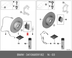 Колодки тормозные дисковые 34 10 6 859 182 BMW