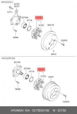 Подшипник ступицы колеса со ступицей (комплект) 5275026100 HYUNDAI KIA