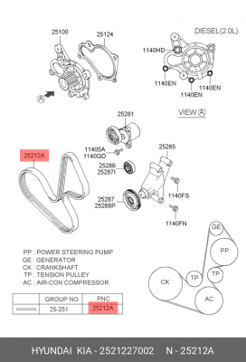 Ремень приводной 25212-27002 HYUNDAI KIA