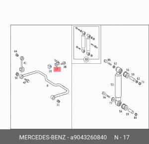 Кронштейн крепления стабилизатора подвески A 904 326 08 40 MERCEDES BENZ