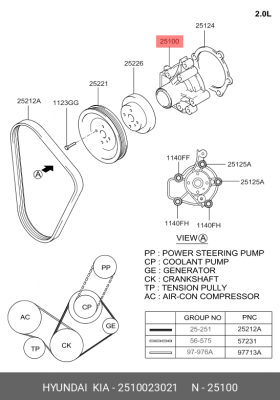 Насос - помпа системы охлаждения ДВС 25100-23021 HYUNDAI KIA