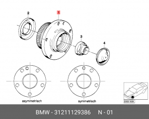 Подшипник ступицы колеса со ступицей (комплект) 31 21 1 129 386 BMW