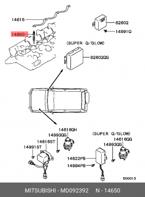 Свеча накаливания MD092392 MITSUBISHI