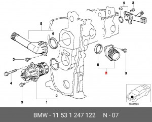 Фланец системы охлаждения 11 53 1 247 122 BMW