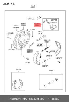 Цилиндр тормозной рабочий 5838025200 HYUNDAI KIA