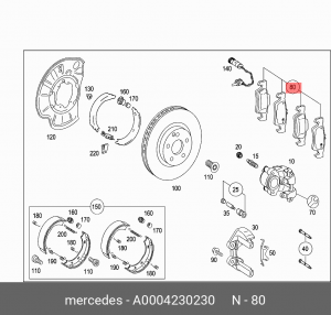 Колодки тормозные дисковые A0004230230 MERCEDES BENZ