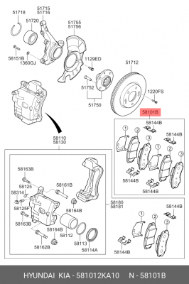 Колодки тормозные дисковые 58101-2KA10 HYUNDAI KIA