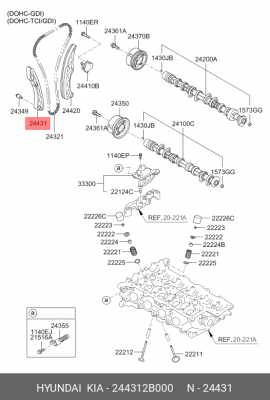 Планка натяжения цепи ГРМ 244312B000 HYUNDAI KIA