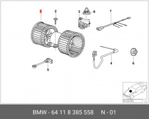 Электромотор отопителя салона 64 11 8 385 558 BMW