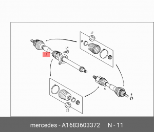 Вал привода колеса в сборе с ШРУСами A 168 360 33 72 MERCEDES BENZ