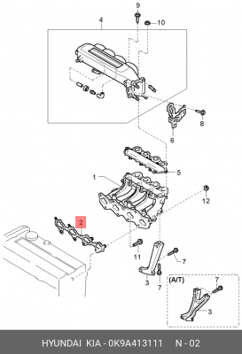 Прокладка впускного коллектора 0K9A413111 HYUNDAI KIA