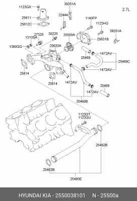 Термостат системы охлаждения 25500-38101 HYUNDAI KIA