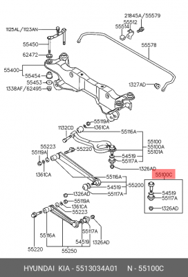 Опора шаровая подвески 5513034A01 HYUNDAI KIA