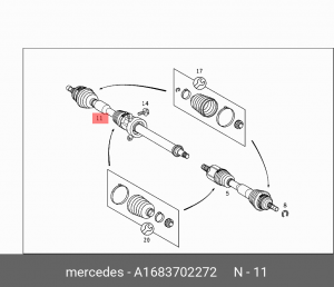 Вал привода колеса в сборе с ШРУСами A1683702272 MERCEDES BENZ