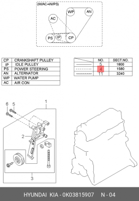 Ремень приводной 0K03815907 HYUNDAI KIA
