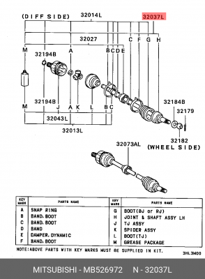 Вал привода колеса (ремкомплект) MB526972 MITSUBISHI