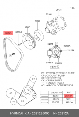Ремень приводной 25212-26000 HYUNDAI KIA
