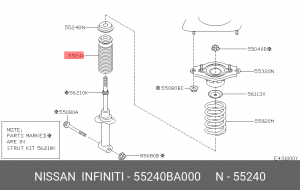 Отбойник с пыльником амортизатора подвески (комплект) 55240-BA000 NISSAN