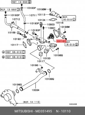 Термостат системы охлаждения с корпусом MD351495 MITSUBISHI