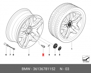 Болт - шпилька крепления колеса 36 13 6 781 152 BMW