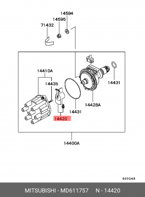 Бегунок распределителя зажигания MD611757 MITSUBISHI