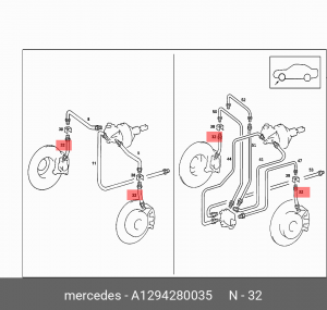 Шланг тормозной A 129 428 00 35 MERCEDES BENZ