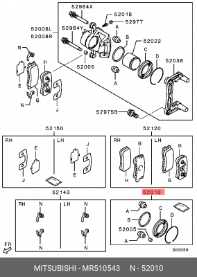 Суппорт тормозной (ремкомплект) MR510543 MITSUBISHI