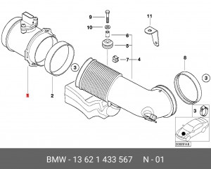 Датчик массового расхода воздуха - ДМРВ 13 62 1 433 567 BMW