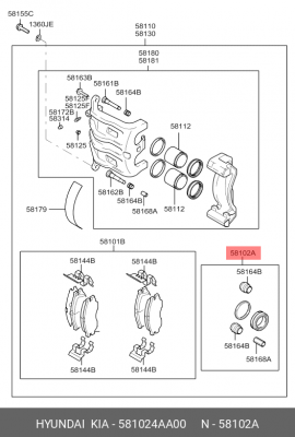 Суппорт тормозной (ремкомплект) 581024AA00 HYUNDAI KIA
