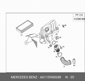 Датчик массового расхода воздуха - ДМРВ A 611 094 00 48 MERCEDES BENZ