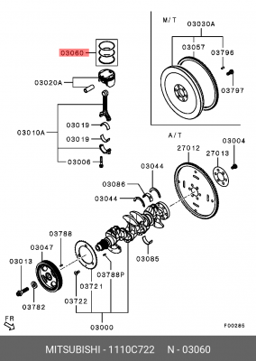 Кольца поршневые (комплект) 1110C722 MITSUBISHI