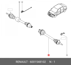 Вал привода колеса в сборе с ШРУСами 6001548102 RENAULT