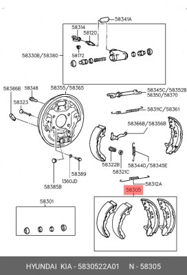 Колодки тормозные барабанные 5830522A01 HYUNDAI KIA