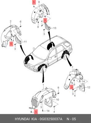 Клипса крепежная 0G03250037A HYUNDAI KIA