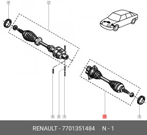 Вал привода колеса в сборе с ШРУСами 77 01 351 484 RENAULT