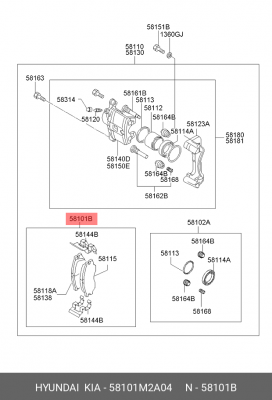 Колодки тормозные дисковые 58101M2A04 HYUNDAI KIA