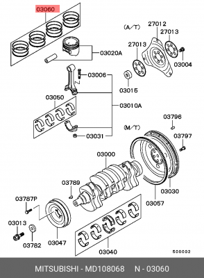Кольца поршневые (комплект) MD108068 MITSUBISHI