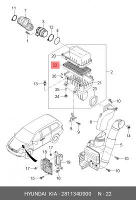 Фильтр воздушный 281134D000 HYUNDAI KIA