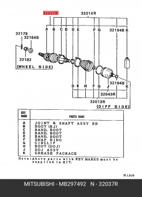 Вал привода колеса (ремкомплект) MB297492 MITSUBISHI